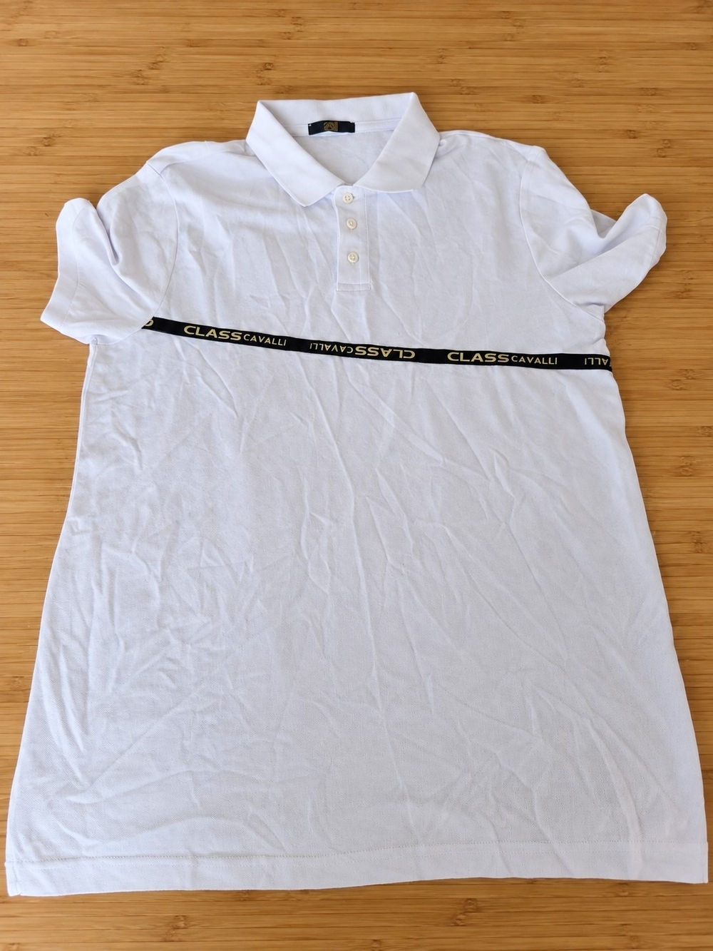 Cavalli Class Men's White Polo with Black Branded Tape Size Small